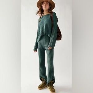 Free People Beach Imogene Ribbed Knit Sweater Flare Pants Size m